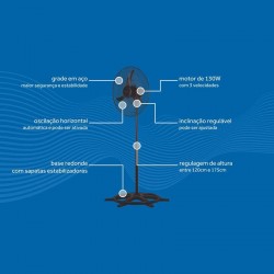 VENTILADOR DE COLUNA PRETO OSCILANTE 60CM NEW SILENCIOSO VENTISOL